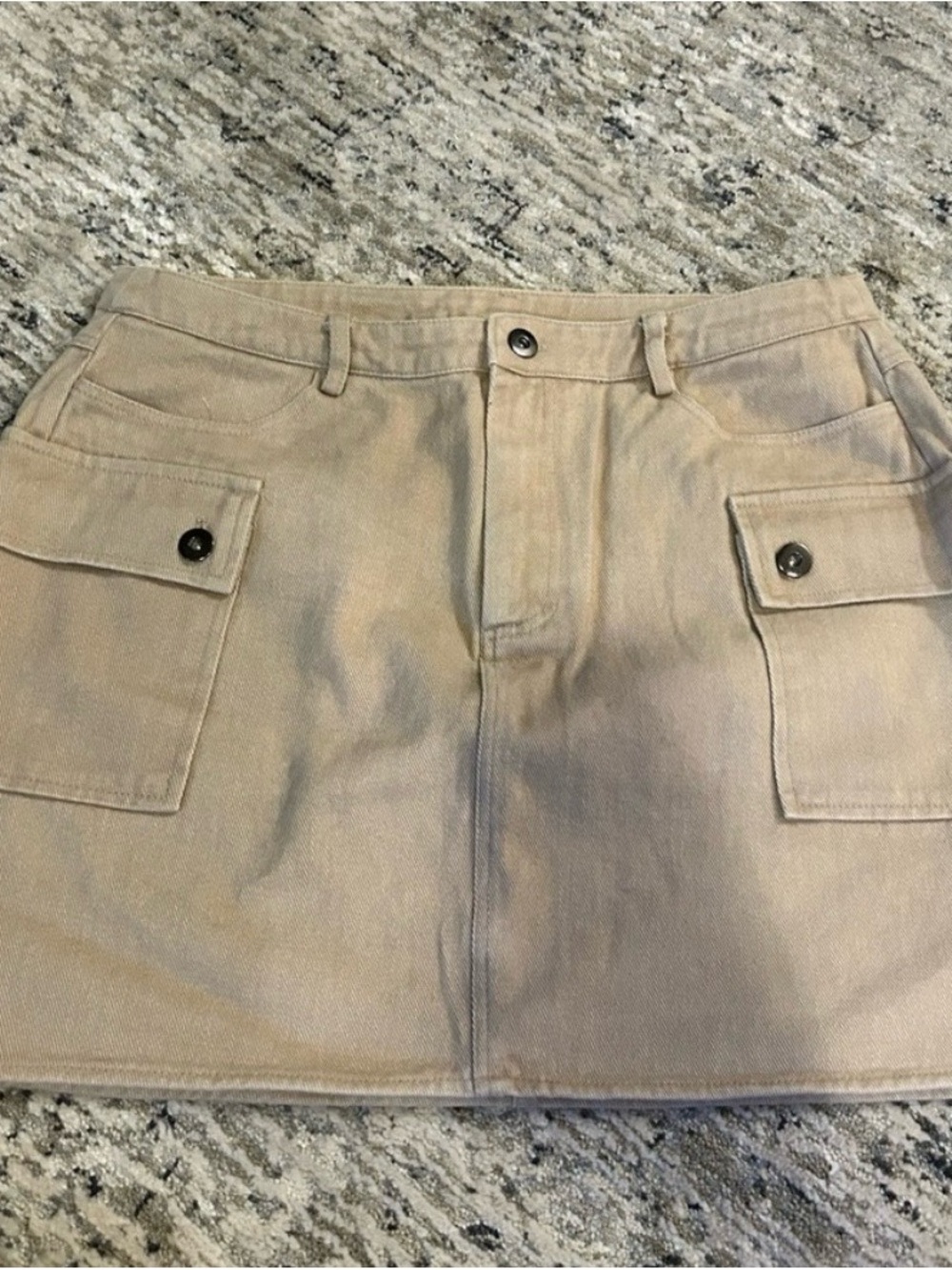 Neutral Beige Cargo Mini Skirt with Front Pockets - Women's